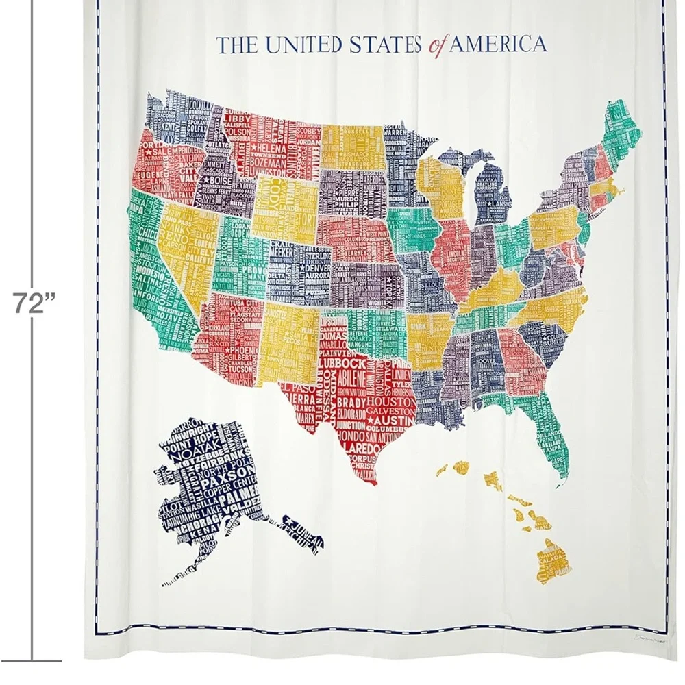 NWT United States Map Shower Curtain Multi Color 70